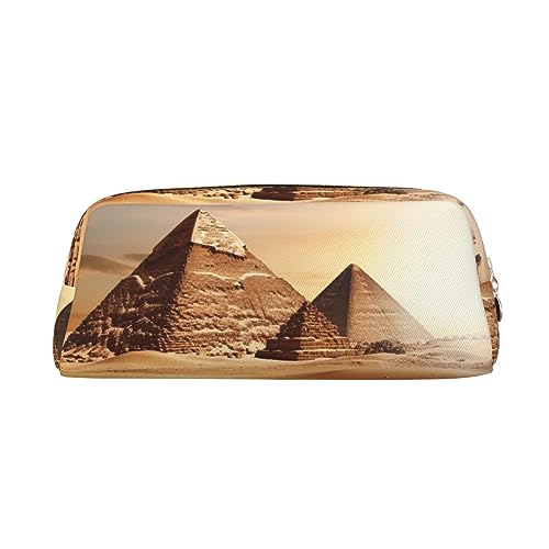 VACSAX Leder Federmäppchen Ägyptische Pyramide in Wüste Drucken Federmappe Federtasche Leder Federtasche Schreibwaren Tasche, gold, Einheitsgröße, Taschen-Organizer von VACSAX