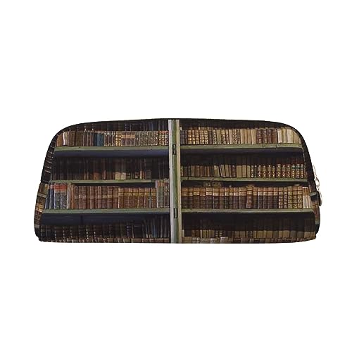 VACSAX Leder Federmäppchen Alte Bücher in Bibliothek Drucken Federmappe Bleistift Tasche Leder Bleistift Beutel Schreibwaren Tasche, gold, Einheitsgröße, Taschen-Organizer von VACSAX