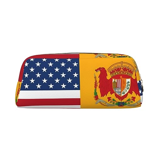 VACSAX Leder Federmäppchen Amerikanische Spanien Flagge Drucken Stifteetui Bleistift Tasche Leder Bleistift Tasche Schreibwaren Tasche, gold, Einheitsgröße, Taschen-Organizer von VACSAX