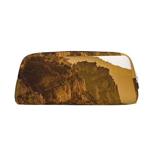 VACSAX Leder Federmäppchen Berge im Sonnenuntergang Drucken Stifteetui Bleistift Tasche Leder Bleistift Tasche Schreibwaren Tasche, gold, Einheitsgröße, Taschen-Organizer von VACSAX