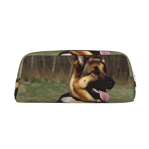 VACSAX Leder Federmäppchen Deutscher Schäferhund Druck Stifteetui Federtasche Leder Federtasche Schreibwaren Tasche, silber, Einheitsgröße, Taschen-Organizer von VACSAX