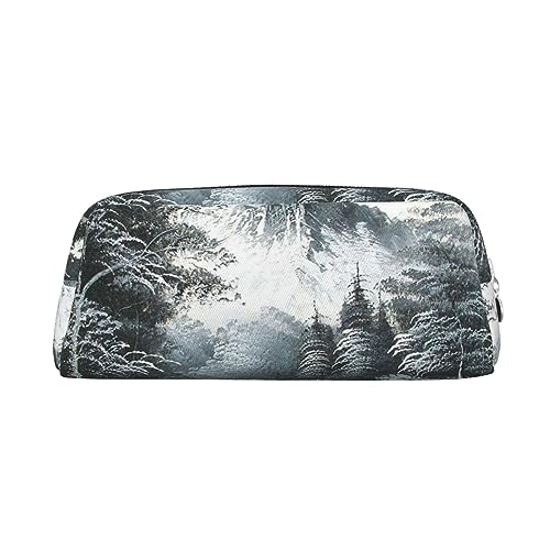 VACSAX Leder Federmäppchen Farbe Landschaft Druck Stift Fall Bleistift Tasche Leder Bleistift Tasche Schreibwaren Tasche, silber, Einheitsgröße, Taschen-Organizer von VACSAX