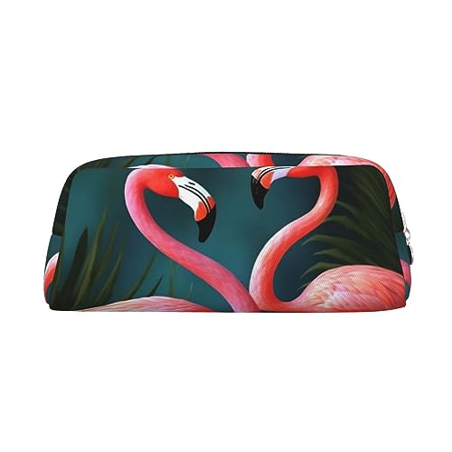 VACSAX Leder Federmäppchen Flamingo Blumen Drucken Stifteetui Bleistift Tasche Leder Bleistift Tasche Schreibwaren Tasche, silber, Einheitsgröße, Taschen-Organizer von VACSAX