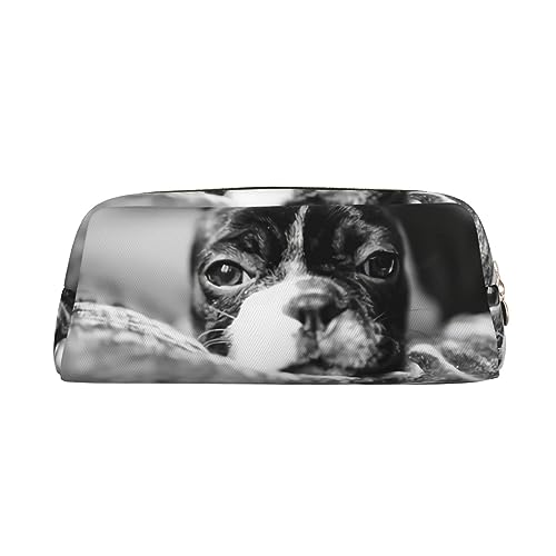 VACSAX Leder Federmäppchen Französische Bulldogge Drucken Stifteetui Bleistift Tasche Leder Bleistift Tasche Schreibwaren Tasche, gold, Einheitsgröße, Taschen-Organizer von VACSAX