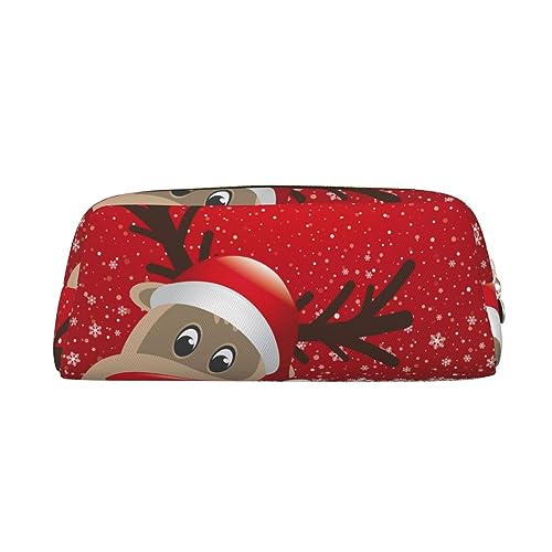 VACSAX Leder Federmäppchen Frohe Weihnachten Niedliche Cartoon Elch Print Stift Fall Bleistift Tasche Leder Bleistift Beutel Schreibwaren Tasche, gold, Einheitsgröße, Taschen-Organizer von VACSAX