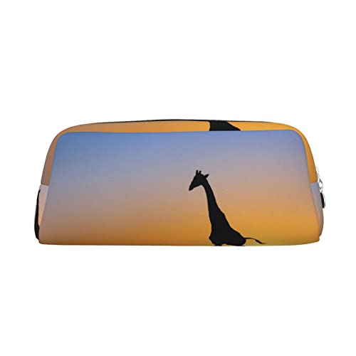 VACSAX Leder Federmäppchen Giraffen bei Sonnenuntergang Druck Federmappe Bleistift Tasche Leder Bleistift Beutel Schreibwaren Tasche, silber, Einheitsgröße, Taschen-Organizer von VACSAX