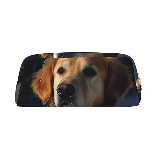 VACSAX Leder Federmäppchen Golden Retriever Drucken Stifteetui Bleistift Tasche Leder Bleistift Tasche Schreibwaren Tasche, gold, Einheitsgröße, Taschen-Organizer von VACSAX