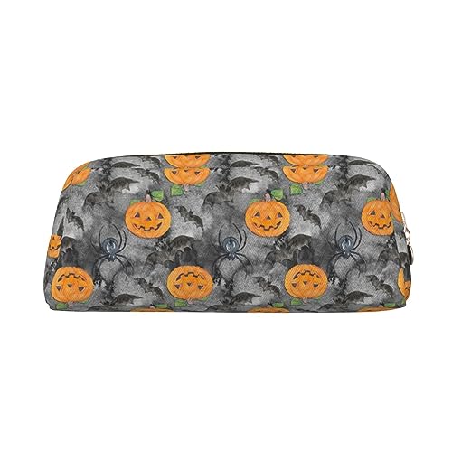 VACSAX Leder Federmäppchen Halloween Grau Fledermaus Spinne Kürbis Druck Stift Fall Bleistift Tasche Leder Bleistift Beutel Schreibwaren Tasche, gold, Einheitsgröße, Taschen-Organizer von VACSAX