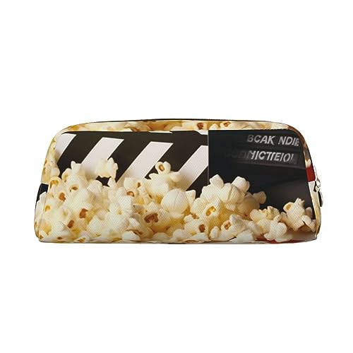 VACSAX Leder Federmäppchen Kino Clapboard und Popcorn Print Stifteetui Bleistift Tasche Leder Bleistift Beutel Schreibwaren Tasche, gold, Einheitsgröße, Taschen-Organizer von VACSAX