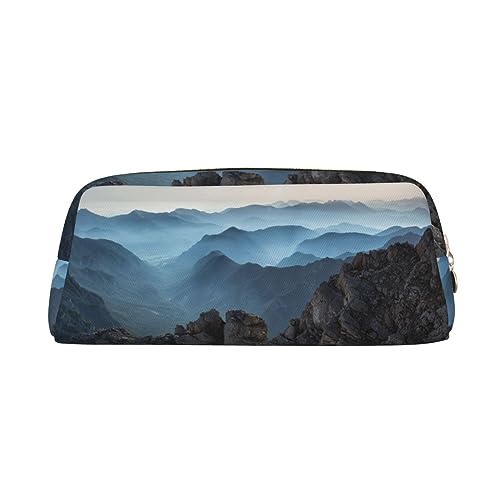 VACSAX Leder Federmäppchen Rock Mountain Print Stifteetui Bleistift Tasche Leder Bleistift Tasche Schreibwaren Tasche, gold, Einheitsgröße, Taschen-Organizer von VACSAX