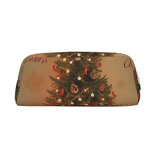 VACSAX Leder Federmäppchen Weihnachtsbaum Drucken Stifteetui Bleistift Tasche Leder Bleistift Tasche Schreibwaren Tasche, gold, Einheitsgröße, Taschen-Organizer von VACSAX