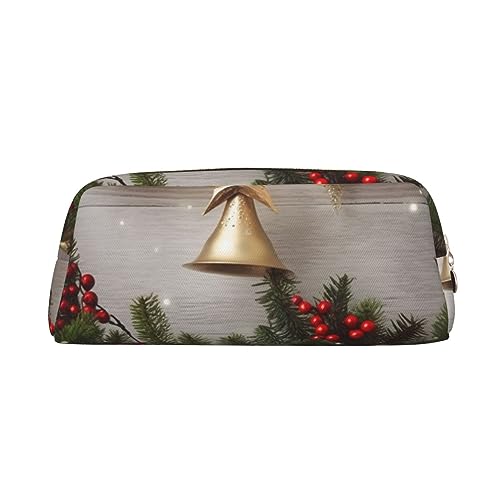 VACSAX Leder Federmäppchen Weihnachtsbaum und Glocken Drucken Stifteetui Bleistift Tasche Leder Bleistift Tasche Schreibwaren Tasche, gold, Einheitsgröße, Taschen-Organizer von VACSAX