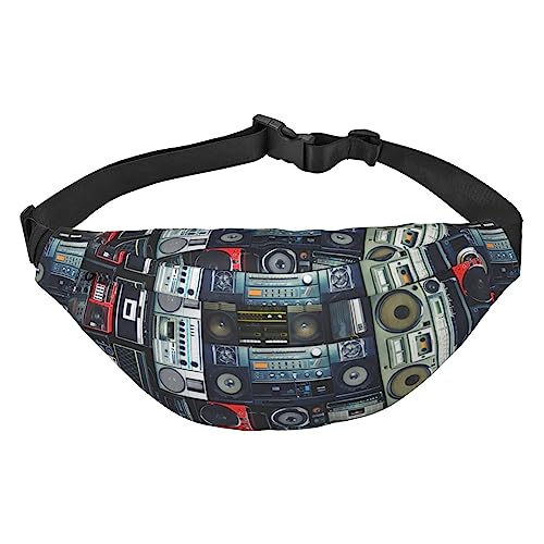 Vintage Wall of Radio Boombox Print Fanny Pack for Men Women Crossbody Waist Bag Pack Belt Bag for Travel, Schwarz , Einheitsgröße von VACSAX