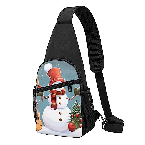 Weihnachts-Schneemann-Druck Sling Rucksack Unisex Sport Brust Taschen Crossbody Umhängetasche, Schwarz , Einheitsgröße von VACSAX