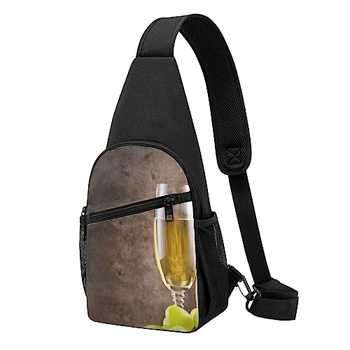 Weinbecher Druck Sling Rucksack Unisex Sport Brust Taschen Crossbody Umhängetasche, Schwarz , Einheitsgröße von VACSAX