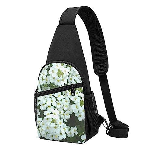 Weiße Blumen Print Sling Rucksack Unisex Sport Brust Taschen Crossbody Umhängetasche, Schwarz , Einheitsgröße von VACSAX