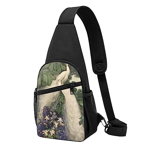 Weißer Pfauen-Druck Sling Rucksack Unisex Sport Brust Taschen Crossbody Umhängetasche, Schwarz , Einheitsgröße von VACSAX