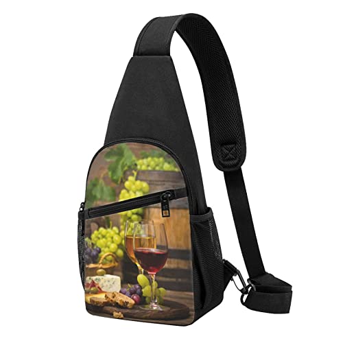 Weißwein-Druck Sling Rucksack Unisex Sport Brust Taschen Crossbody Umhängetasche, Schwarz , Einheitsgröße von VACSAX