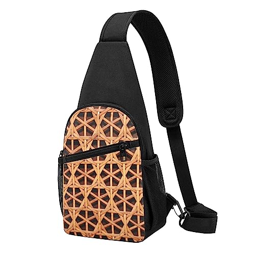 Wicker Woven Grid Print Sling Rucksack Unisex Sport Brust Taschen Crossbody Umhängetasche, Schwarz , Einheitsgröße von VACSAX