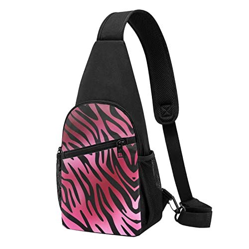 Zebra Tiger Leopard Pink Print Sling Rucksack Unisex Sport Brust Taschen Crossbody Umhängetasche, Schwarz , Einheitsgröße von VACSAX