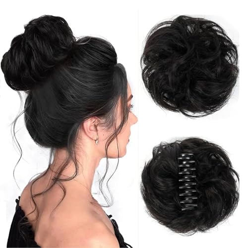 Pferdeschwanz-Verlängerung für schwarze Frauen, lockiges Dutt, Haarteil, schwarze Haarklammer, Pferdeschwanz-Verlängerung, unordentlicher Dutt, Echthaar-Extensions für Damen (1B Natural Black) von VADES