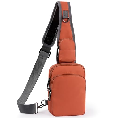 VADOO Umhängetasche, Crossbody-Tasche mit Reißverschluss, RFID-blockierend und wasserabweisend, für Damen und Herren, Orange/Abendrot im Zickzackmuster (Sunset Chevron), Small von VADOO