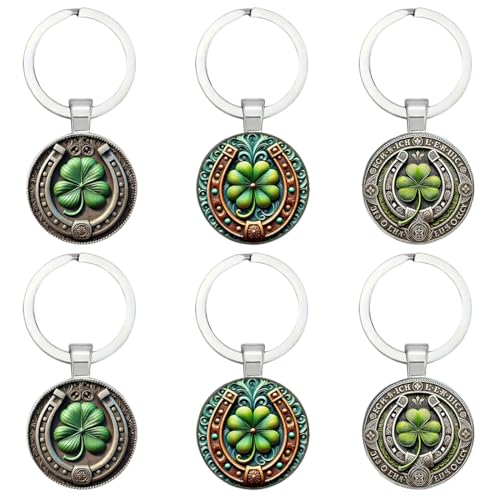 VAEIORP 6er-Set Vierblatt-Klee- und Hufeisen-Schlüsselanhänger – 3 Modelle, natürliches Glück von VAEIORP
