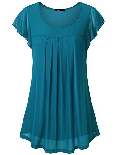 Vafoly Tunika Damen Falten Kurzarm Sommer Bluse Locker Groß Frauen Blusen Elegante Oberteil Basic Tops Business Dunkler Cyan M Vafoly Tunika Damen Falten Kurzarm Sommer Bluse Locker Groß Frauen Blusen Elegante Oberteil Basic Tops Business Dunkler Cyan M von Vafoly