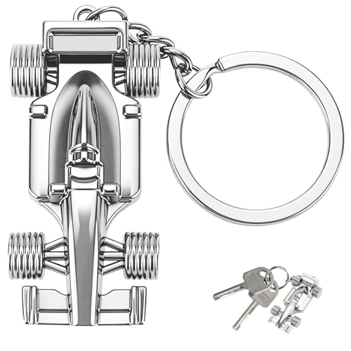 VAGCARS Formel 1 Schlüsselanhänger, Metall F1 Schlüsselanhänger, Motor Sport F1 Auto Kette, Autoschlüssel-Anhänger, Geschenk für Auto Fan Geschenk, Jungen, oder Herren (Silber) von VAGCARS