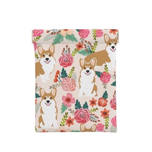 Einzigartige Münzbörse aus Leder mit schlafender Koala-Kappe, kleiner und moderner Münzhalter, sicherer und tragbarer Münz-Organizer mit Vintage-Charme, Corgi Blumen Frühling Garten, Einheitsgröße, von VAGILO