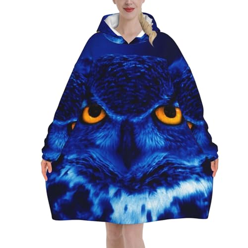 Blaue Eule Decke Hoodie - Die übergroße Hoodie Sweatshirt Decke - Weiche, Bequeme, Flanell Und Warme Hoodie Decke Für Jeden Anlass, blaue eule, 320g flannel von VAGILO