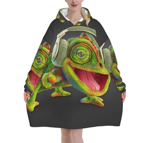 VAGILO Chamäleon Listen Music Blanket Hoodie - Die übergroße Hoodie Sweatshirt Decke - Weiche, Bequeme, Flanell Und Warme Hoodie Decke Für Jeden Anlass von VAGILO