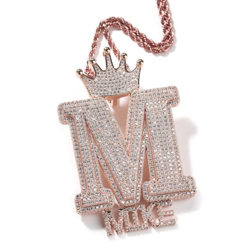 A-Z Krone Initial Halskette Benutzerdefinierte Name Halskette Personalisierte 18K Gold überzogene Iced Out Brief Anhänger mit kubanischen Link Kette Hip Hop Schmuck Geschenk für Männer Frauen von VAKTWPDLY