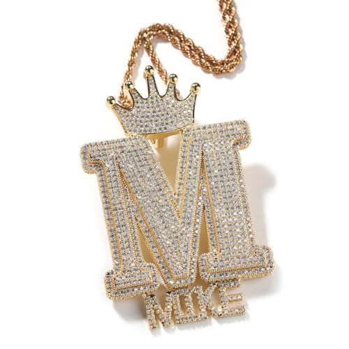 A-Z Krone Initial Halskette Benutzerdefinierte Name Halskette Personalisierte 18K Gold überzogene Iced Out Brief Anhänger mit kubanischen Link Kette Hip Hop Schmuck Geschenk für Männer Frauen von VAKTWPDLY