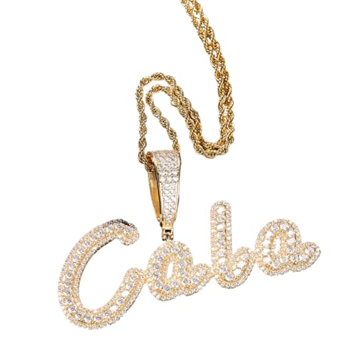 Benutzerdefinierte Kette für Männer 18K vergoldet Name Halskette personalisierte Anfangsbuchstabe Anhänger Iced Out Hip Hop Nameplate Letter Anhänger Charms Schmuck mit Tennis-Kette für Frauen von VAKTWPDLY