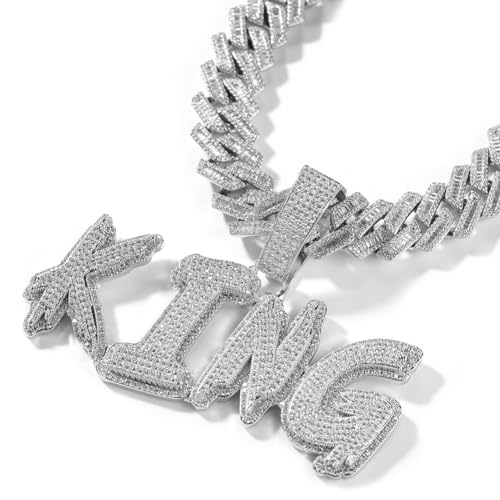Benutzerdefinierte Namen Halskette Personalisierte Namenschild Anhänger 18K Gold vergoldet Iced Out Anhänger mit Cuban Link Kette Initial Buchstaben Charms Chunky Hip Hop Halskette für Männer Frauen von VAKTWPDLY