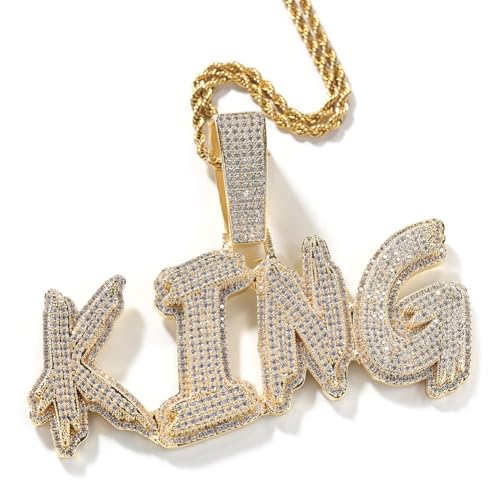 Benutzerdefinierte Namen Halskette Personalisierte Namenschild Anhänger 18K Gold vergoldet Iced Out Anhänger mit Cuban Link Kette Initial Buchstaben Charms Chunky Hip Hop Halskette für Männer Frauen von VAKTWPDLY