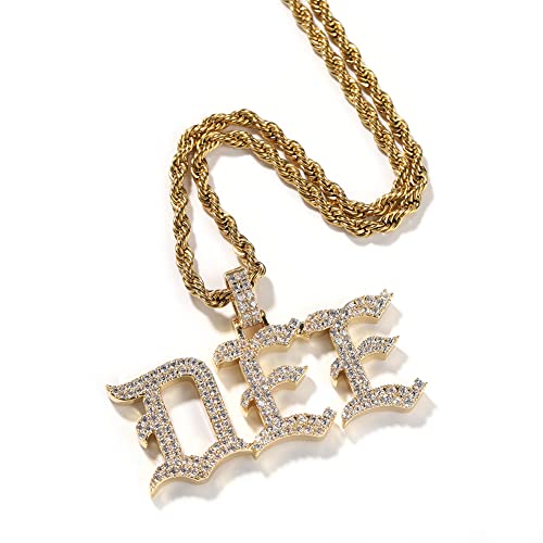 Benutzerdefinierte alte englische Buchstabe Name Halskette 18K Gold überzogen personalisierte Iced Out Alphabet Initial Namensschild Anhänger mit Tennis Kette Hip Hop Schmuck Geschenke für Mann von VAKTWPDLY