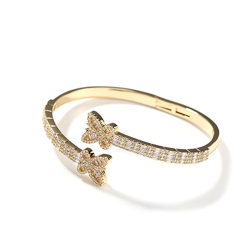 Offene Armreif Armbänder für Frauen Einstellbare Schmetterling Manschette Armreif 18K Gold überzogene Cubic Zirkonia Iced Out Simulierte Diamant Armband Hip Hop Schmuck Geschenk für Männer Frauen von VAKTWPDLY