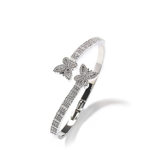 Offene Armreif Armbänder für Frauen Einstellbare Schmetterling Manschette Armreif 18K Gold überzogene Cubic Zirkonia Iced Out Simulierte Diamant Armband Hip Hop Schmuck Geschenk für Männer Frauen von VAKTWPDLY