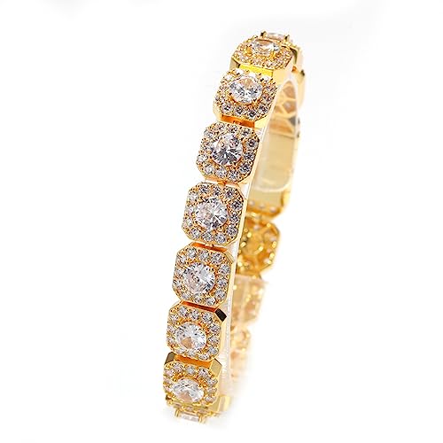 VAKTWPDLY 12.5mm Tennis Armbänder für Männer Frauen 18K Gold überzogene Link Kette Simulierte Diamant Kristall Armband Quadratische Zirkonia Diamant Handgelenk Kette Tennis Link Kette 7-8 Zoll von VAKTWPDLY