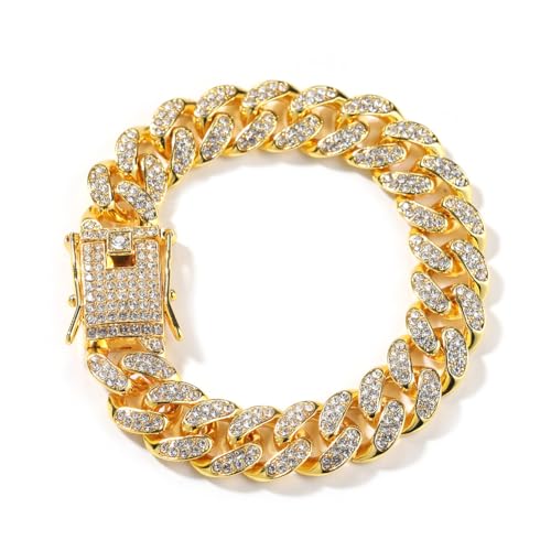 VAKTWPDLY 12mm Cuban Link Armband für Männer Frauen, 18k Gold überzogene Miami Dicke Armband Full CZ Diamant Cuban Link Kette Iced Out Cuban Armband Hip Hop Schmuck für Männer Frauen von VAKTWPDLY