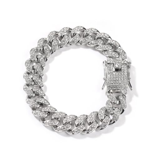 VAKTWPDLY 12mm Cuban Link Armband für Männer Frauen, 18k Gold überzogene Miami Dicke Armband Full CZ Diamant Cuban Link Kette Iced Out Cuban Armband Hip Hop Schmuck für Männer Frauen von VAKTWPDLY