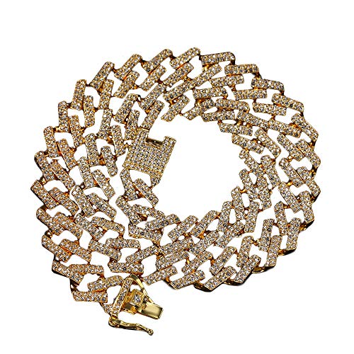 VAKTWPDLY 15MM Chunky Cuban Chain Halskette Hip Hop Cuban Chain Halskette für Männer & Frauen - 18K Gold Plated Colorful Diamond Cuban Link Chain, Streetwear Style von VAKTWPDLY