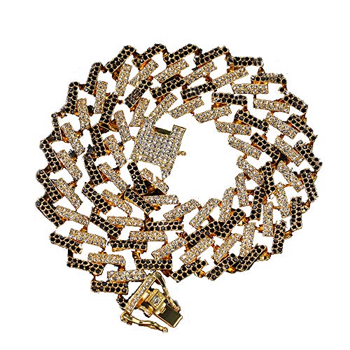 VAKTWPDLY 15MM Chunky Cuban Chain Halskette Hip Hop Cuban Chain Halskette für Männer & Frauen - 18K Gold Plated Colorful Diamond Cuban Link Chain, Streetwear Style von VAKTWPDLY