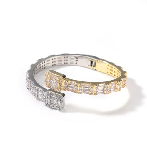 VAKTWPDLY 18K Gold überzogene Baguette Cut CZ Diamant Armreif Kristall Manschette Armband 7 Zoll Hip Hop Mode Iced Out Diamant Manschette Armreif Perfekt für Rap Performance Street Dance Wettbewerb von VAKTWPDLY