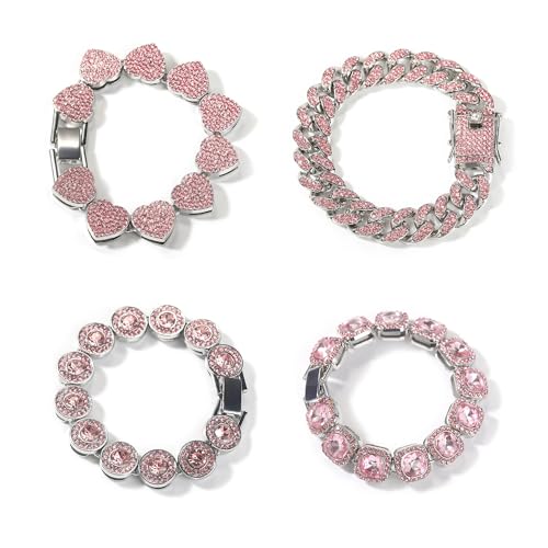 VAKTWPDLY 2Pcs Sparkling Cubic Zirkonia Tennis Chain Pink Diamond Miami Cuban Bracelet Ice Out Link Armbänder Anklets Mode-Schmuck-Set für Frauen VAKTWPDLY 2Pcs Sparkling Cubic Zirkonia Tennis Chain Pink Diamond Miami Cuban Bracelet Ice Out Link Armbänder Anklets Mode-Schmuck-Set für Frauen von VAKTWPDLY