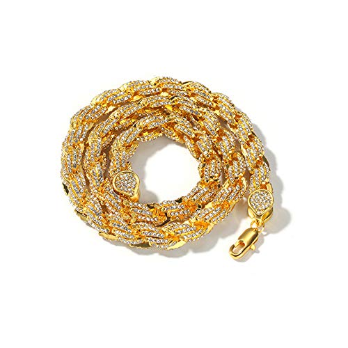 VAKTWPDLY 9MM Sparkling Rope Chain Halskette für Männer - Durable Twisted Rope Chain 18K vergoldet Ketten Halsketten Hip Hop Schmuck, perfekt für jeden Tag tragen oder Geschenke, Trendy Urban Style von VAKTWPDLY