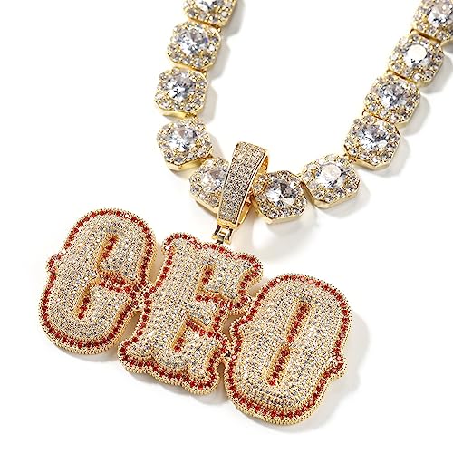 VAKTWPDLY Benutzerdefinierte Blase Brief Name Halskette 18K Gold überzogene bunte Diamant Kette Iced Out Anhänger Personalisierte Namensschild Anhänger Hip Hop Name Halskette für Männer Frauen von VAKTWPDLY
