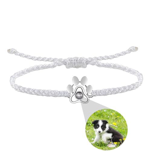 VAKTWPDLY Benutzerdefinierte Foto Hund Pfote Armbänder Personalisierte Foto Projektion Armband Einstellbare geflochtene Seil Armband Anpassbare Pet Lover Schmuck Geschenk für Hundeliebhaber von VAKTWPDLY